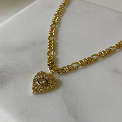 Listen To Your Angel Necklace. Gold Chain and Heart Charm: Silver - White Gold Filled
