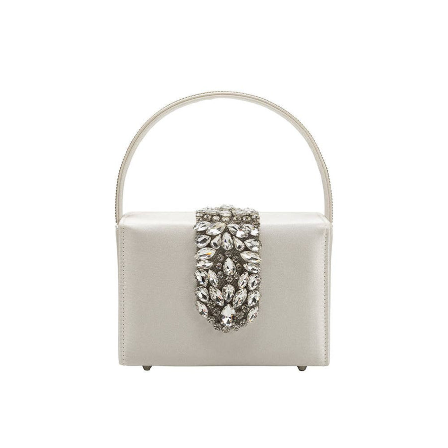 Liliana White Satin Jeweled Crossbody Bag