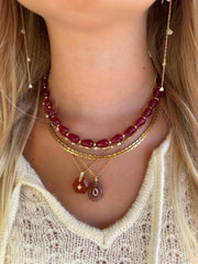 Boheme Gemstone Pendant Necklace: Rose Quartz + Tourmaline CZ
