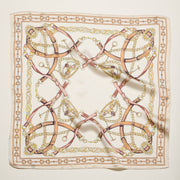 Classic Equestrian Chain Square Scarf – Vintage Belt & Gold Chain Print Silk-Feel Scarf: WT / ONE