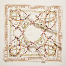 Load image into Gallery viewer, Classic Equestrian Chain Square Scarf – Vintage Belt &amp; Gold Chain Print Silk-Feel Scarf: WT / ONE