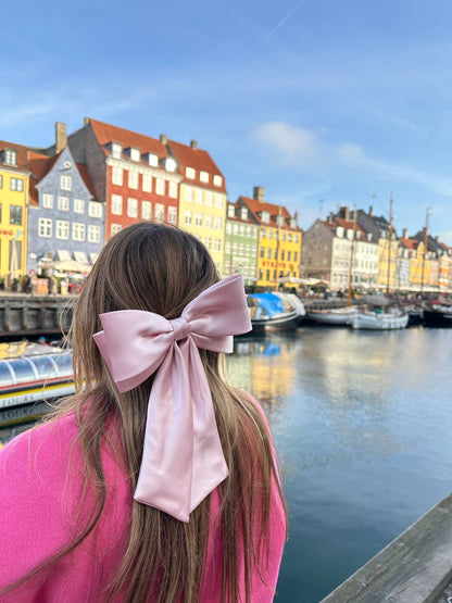 The Perfect Long Satin Hair Bow Barrette: Pink