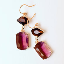 Load image into Gallery viewer, Faceted Glass Color Block Dangle Earrings: Cocoa &amp; Plum