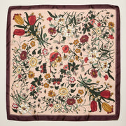 Vintage Botanical Floral Square Scarf – Elegant Garden Print Satin Neck & Hair Scarf: BL / ONE