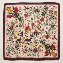 Load image into Gallery viewer, Vintage Botanical Floral Square Scarf – Elegant Garden Print Satin Neck &amp; Hair Scarf: BL / ONE