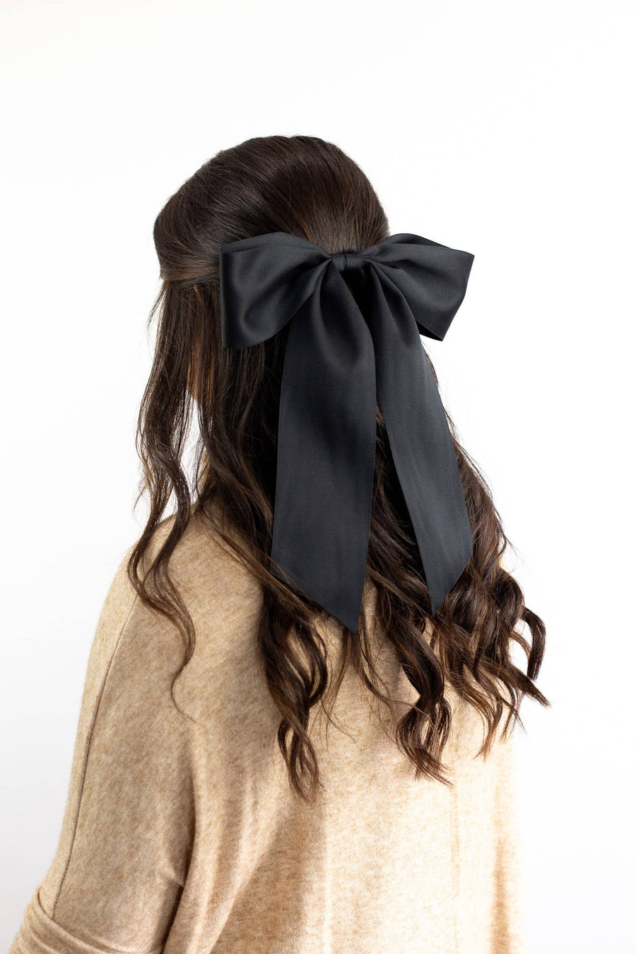 Oversized Matte Satin Hair Bow Barrette | Bailee Bow OS: Black