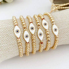 Load image into Gallery viewer, White Evil Eye Bracelet, Waterproof Bracelet, Gold Beaded Br
