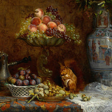 Load image into Gallery viewer, Still Life with Fruit and Squirrel in Antiqued Brass Frame