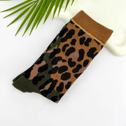 Soft Leopard Print Mid-Calf Socks: Brown