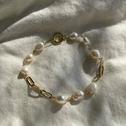 Summer Wind Baroque Pearl Paperclip Chain Gold Bracelet