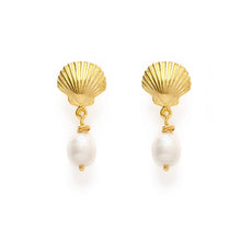 Load image into Gallery viewer, Shell and Pearl Stud Drop Earrings