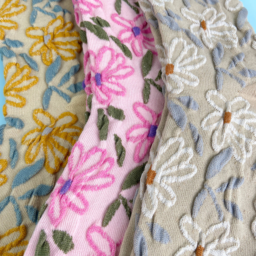 Sweet Flower Tube Socks: Khaki