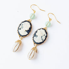 Load image into Gallery viewer, Cameo Earrings with Light Blue Bead and Drop Bead
