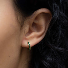 Load image into Gallery viewer, Emerald Baguette Huggies: Gold