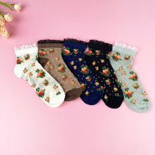 Load image into Gallery viewer, Breathable summer thin  lace socks with plants flowers: White