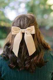 Large Velvet Hair Bow Barrette for Women | Bailee Bow: Navy