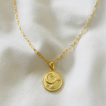 Load image into Gallery viewer, Over The Moon Gold Filled Necklace Moon star paperclip chain