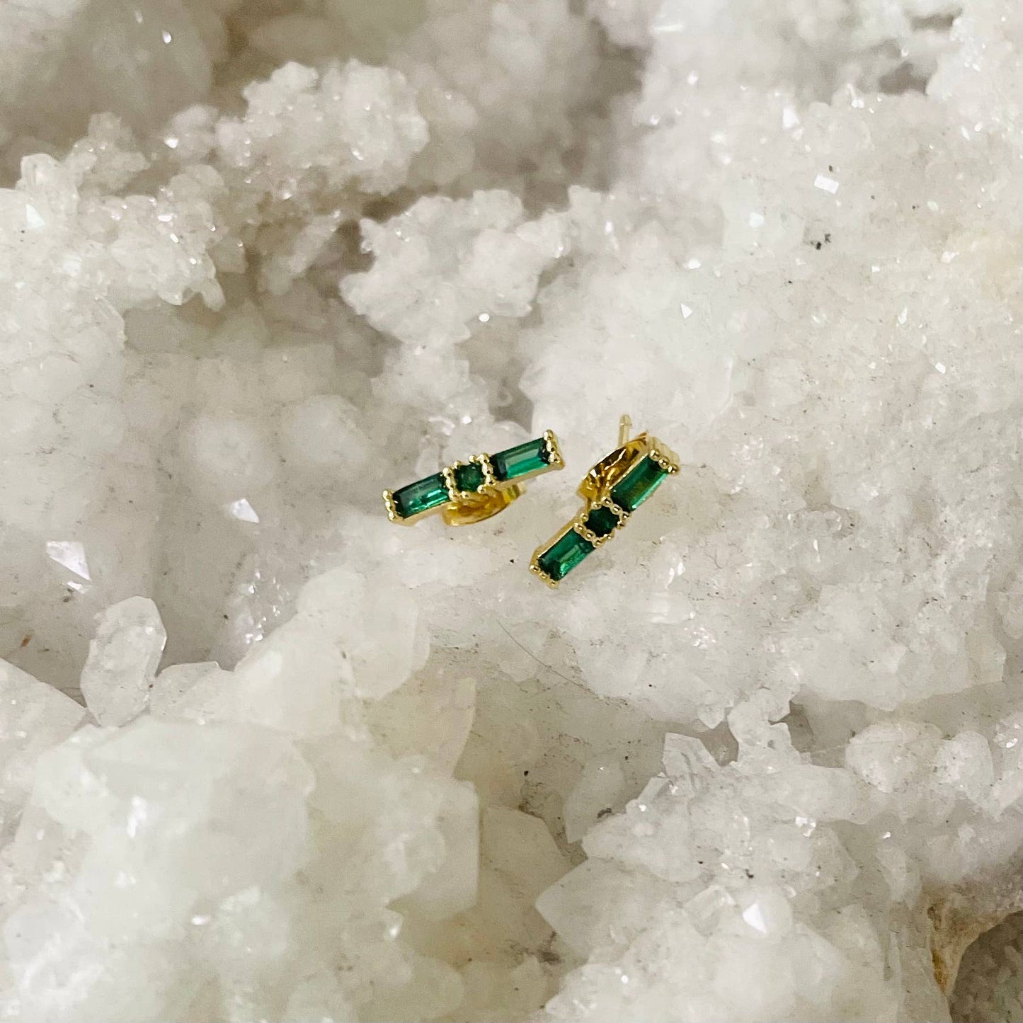 Emerald beach Studs. Green Stone Stud Earrings. Gold Filled