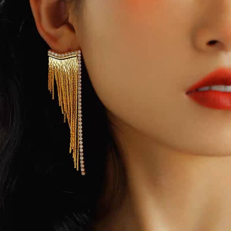 18K Gold Tassel Drop Earring; Hoops; Dangle Earring