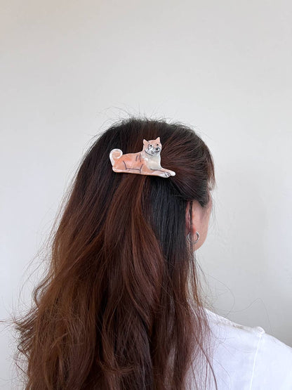 Hand-painted Shiba Inu Dog Barrette Hair Clip | Eco-Friendly