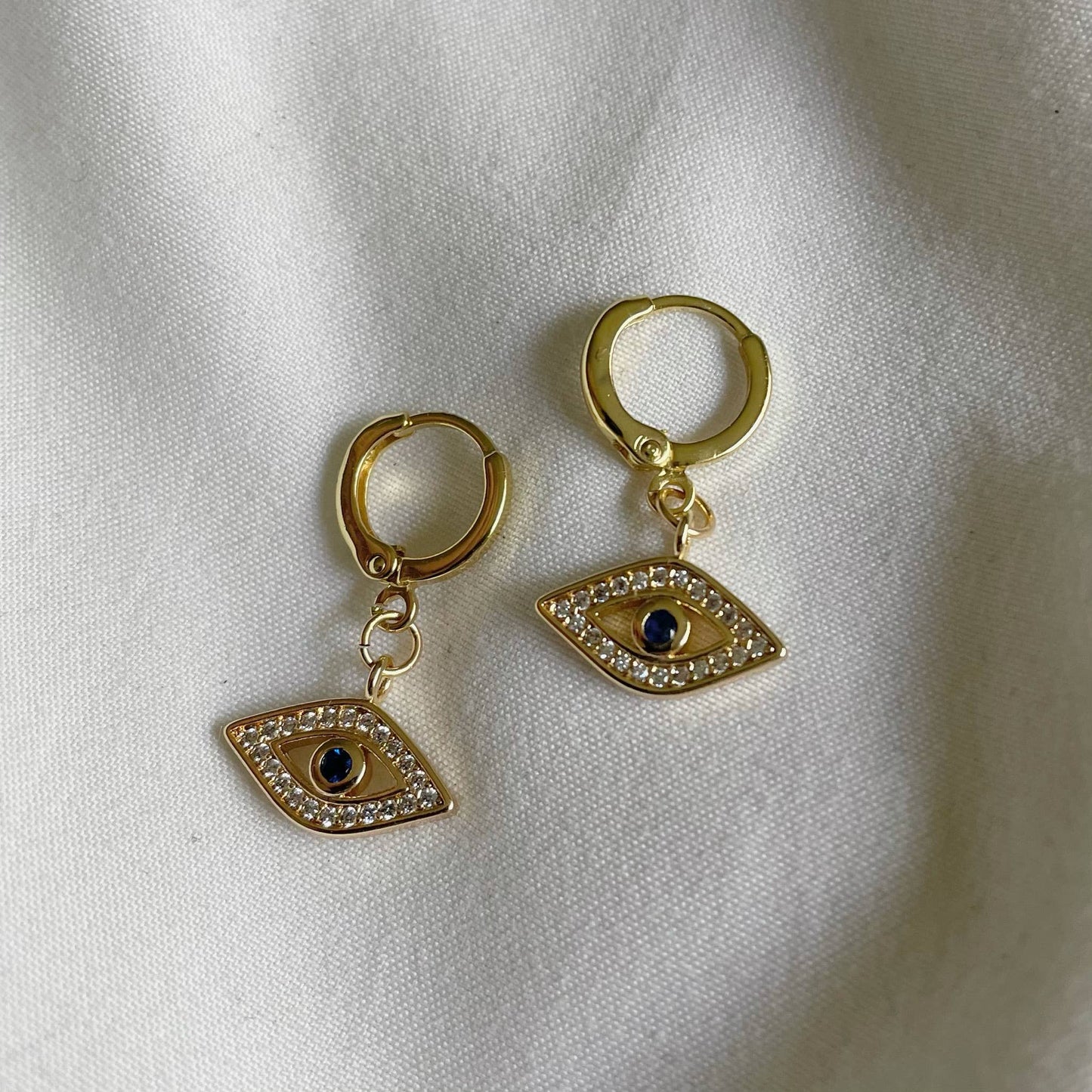Rhiannon Gold Filled Evil Eye Sparkly Huggies Earrings