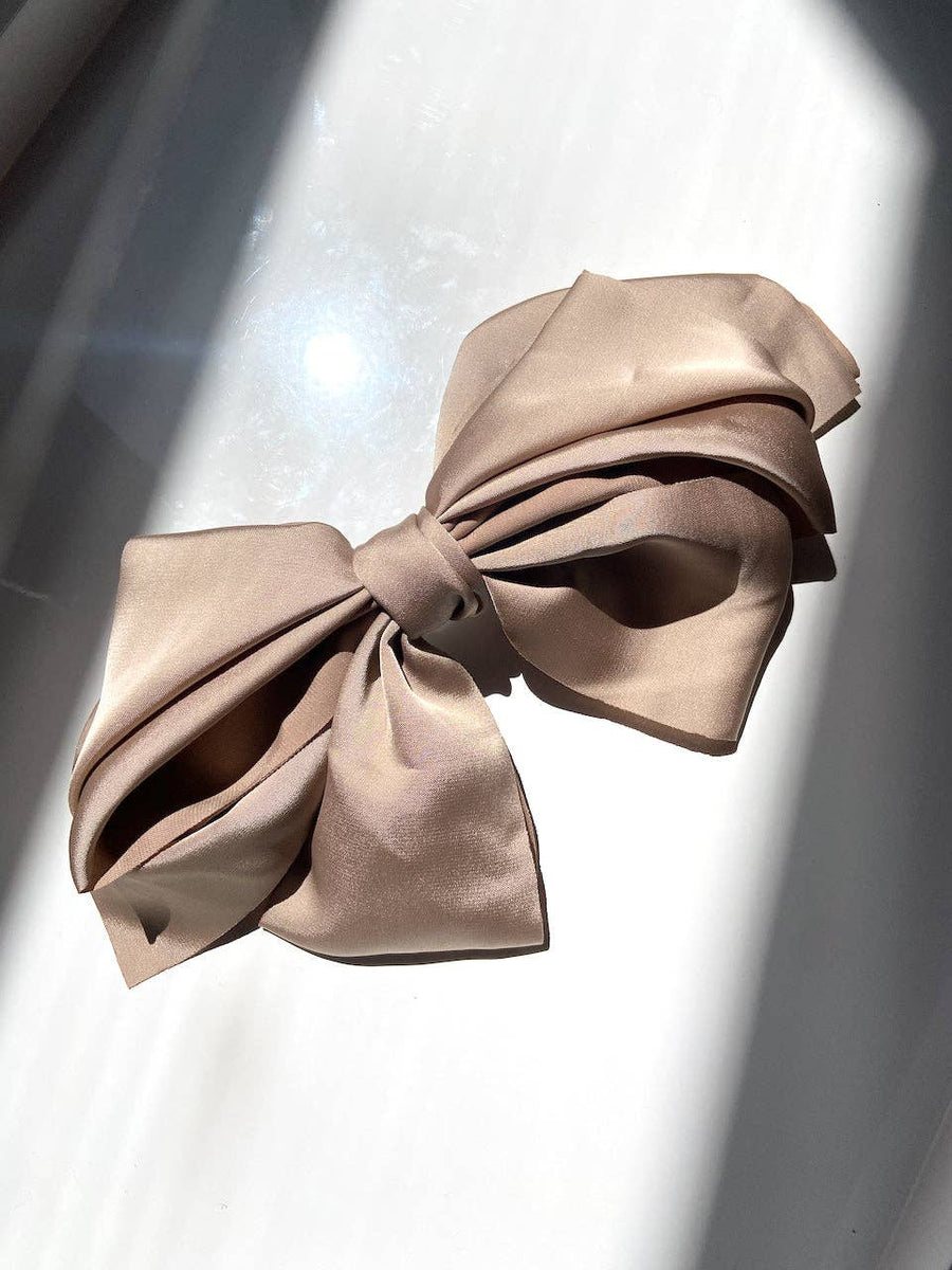 Giant Satin Bow Hair Clip: Beige