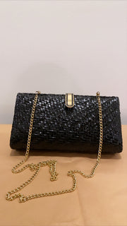 Black Wicker Hard Shell Clutch with Strap