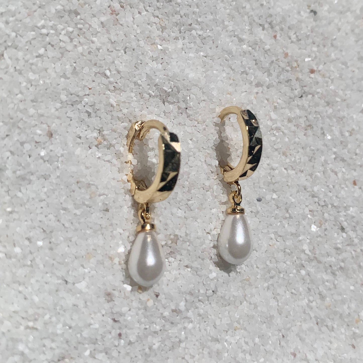 Lovefool Golden Pearl Huggies 14k Gold Filled Earrings