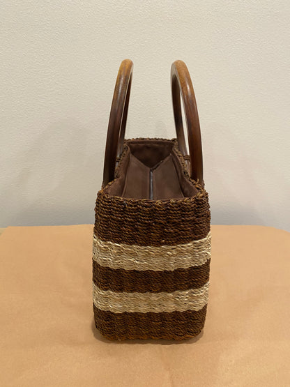 Striped Wicker Purse with Wooden Handle