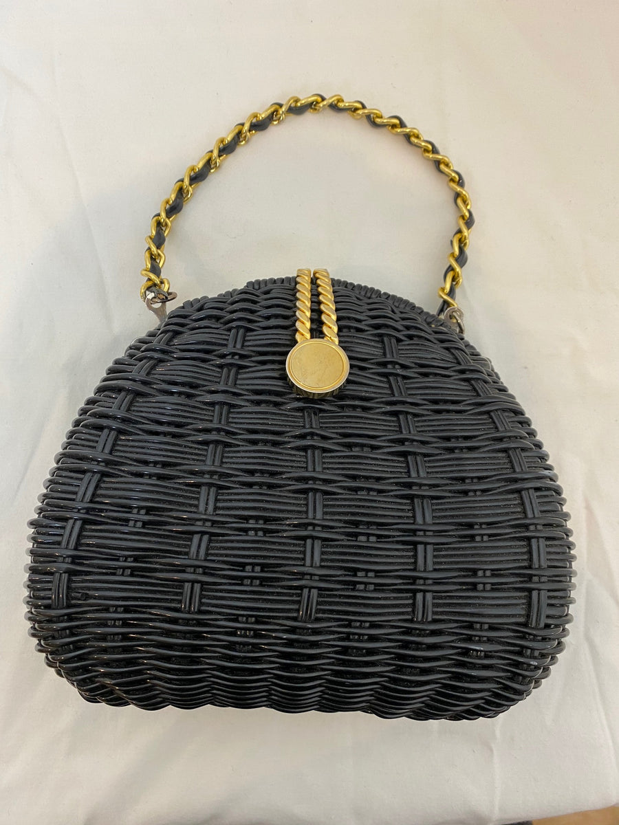 Black Wicker Purse with Gold Hardware