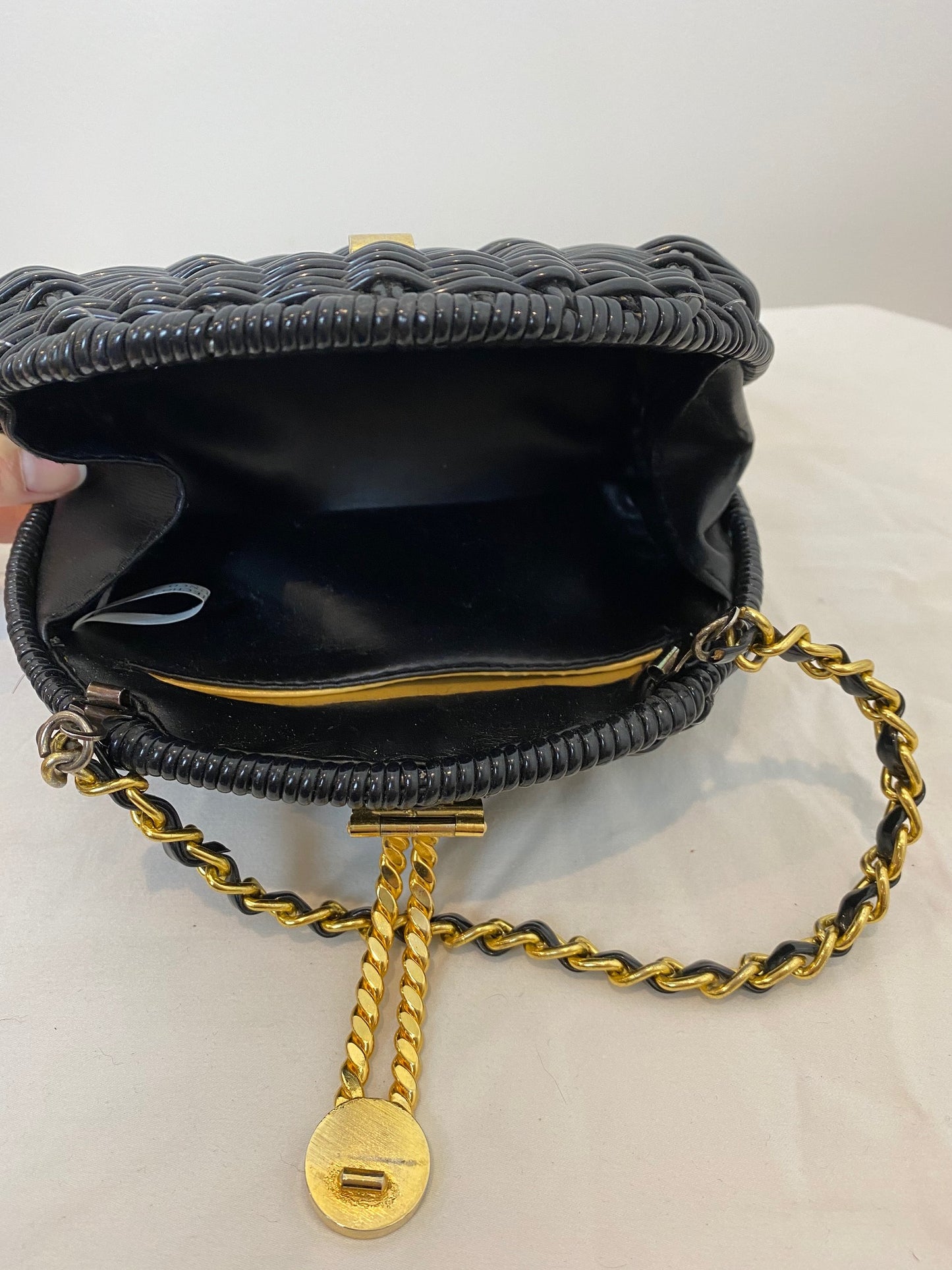 Black Wicker Purse with Gold Hardware