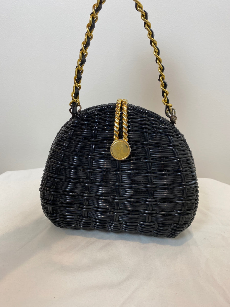 Black Wicker Purse with Gold Hardware