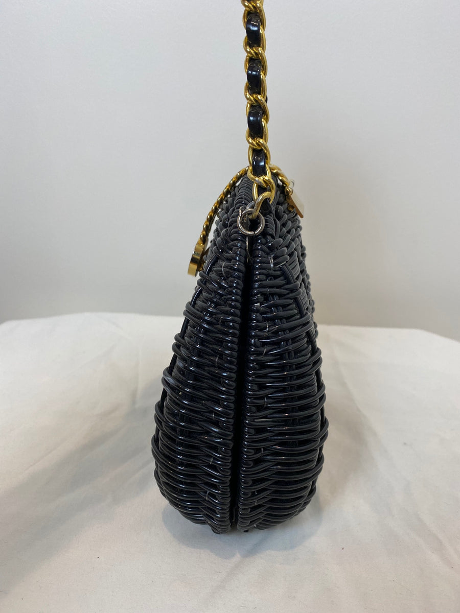 Black Wicker Purse with Gold Hardware