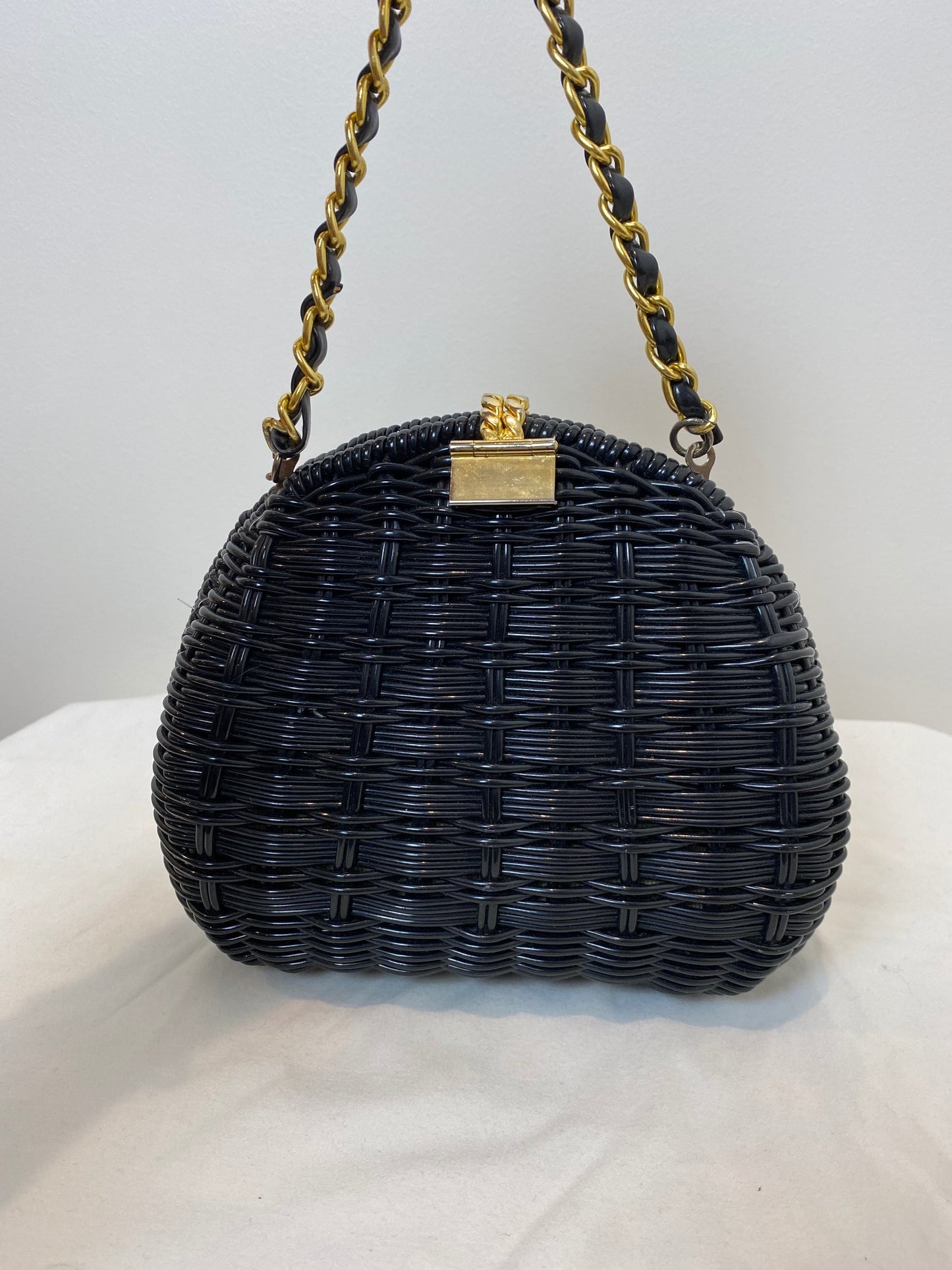 Black Wicker Purse with Gold Hardware