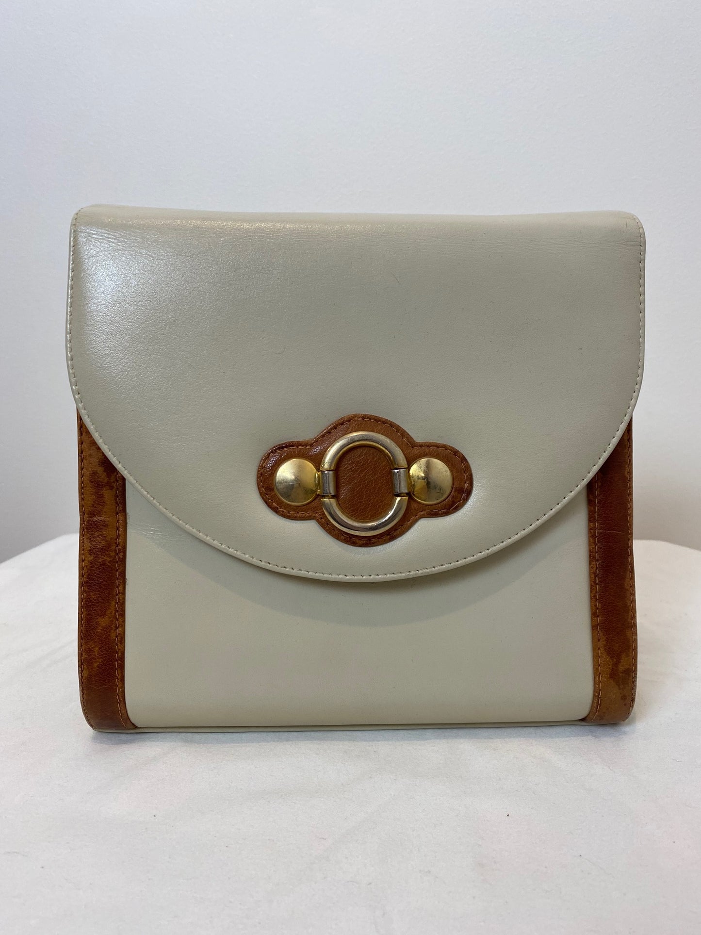 Tan and Brown Leather Structures Purse, 1980's