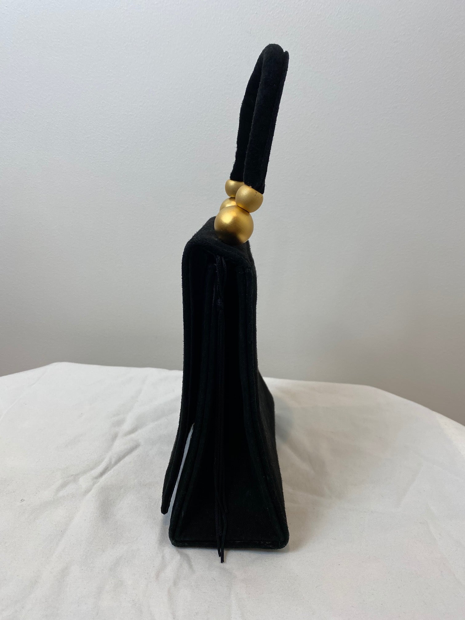 Black Suede Purse with Gold