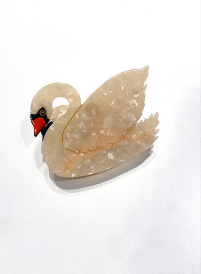 Hand-painted Swan Bird Claw Hair Clip | Eco-Friendly: White