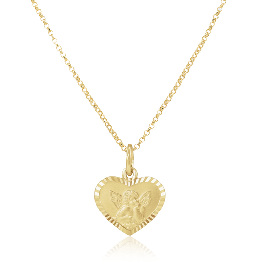 14k Cherub Heart Pendant Necklace
