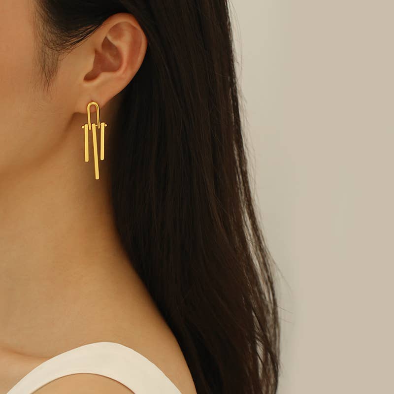 18k Gold Minimalist Drop Earring; Bar Drop Chandler Earring;