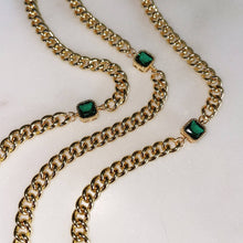 Load image into Gallery viewer, Night Bird Necklace Emerald Stone Gold Filled Chain Necklace: 16”
