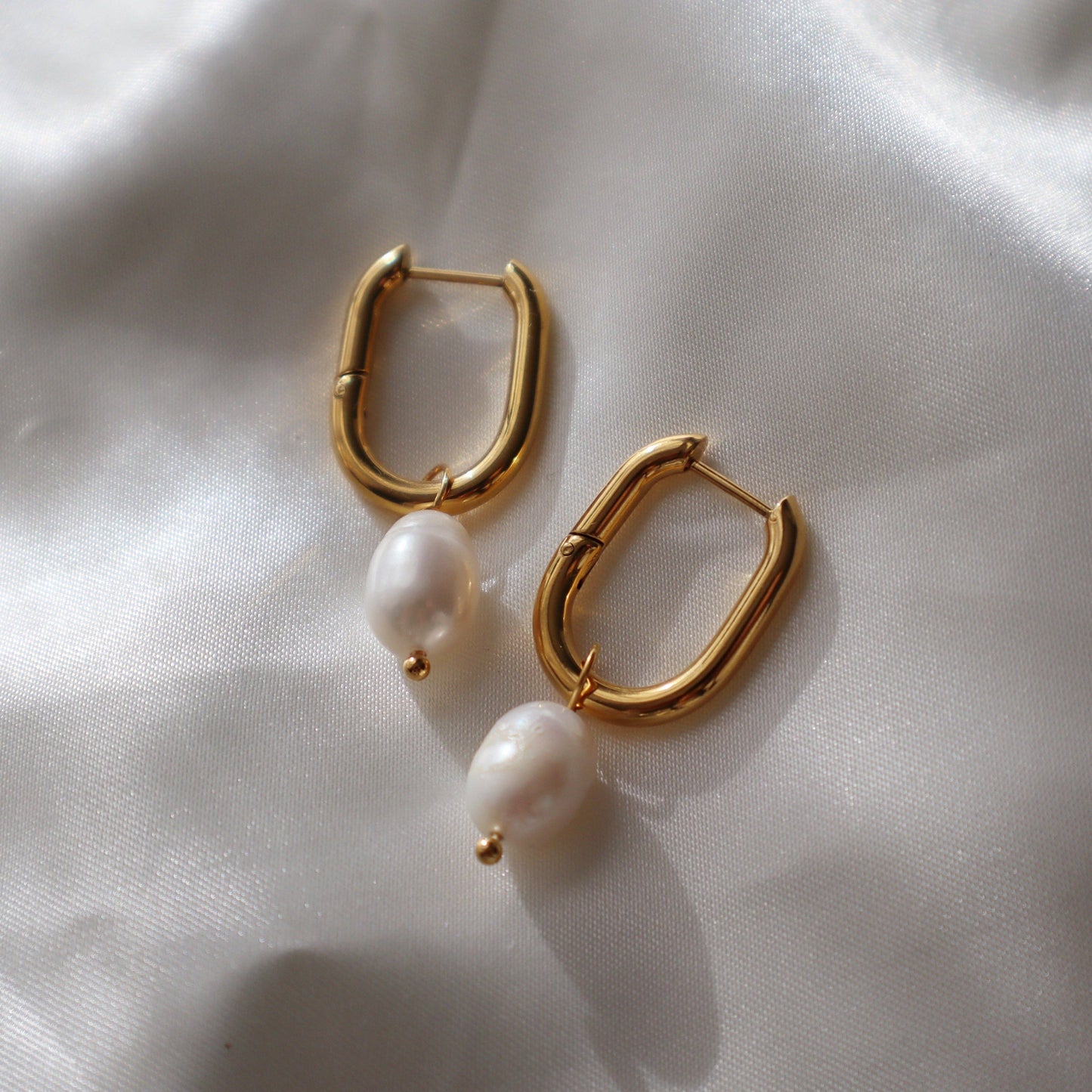 Grace Hoops | Oval Hoops with Pearl Drop