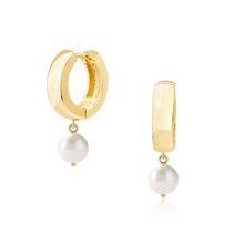 Load image into Gallery viewer, Devon Stone Drop Hoops: Pearl