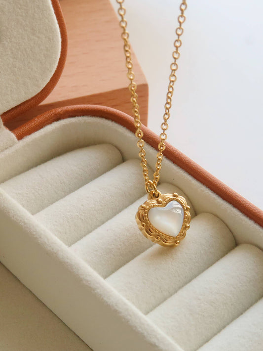 18k gold heart curved charm necklace; water resistant