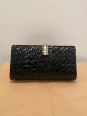 Black Wicker Hard Shell Clutch with Strap