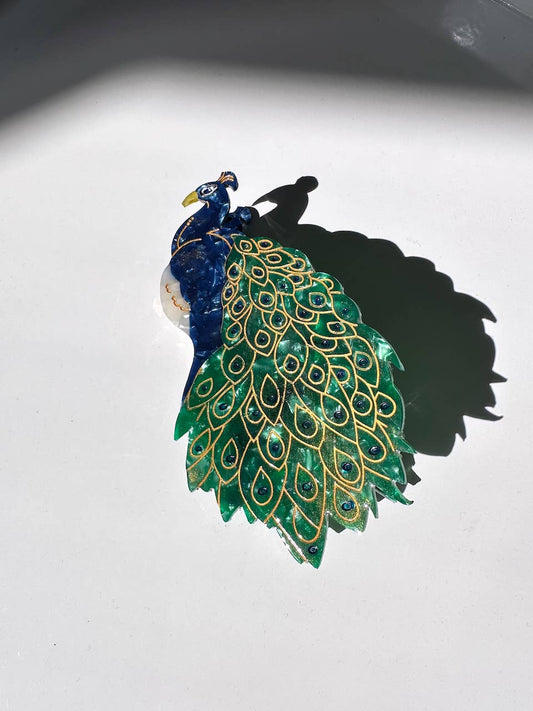 Hand-painted Peacock Bird Claw Hair Clip | Eco-Friendly