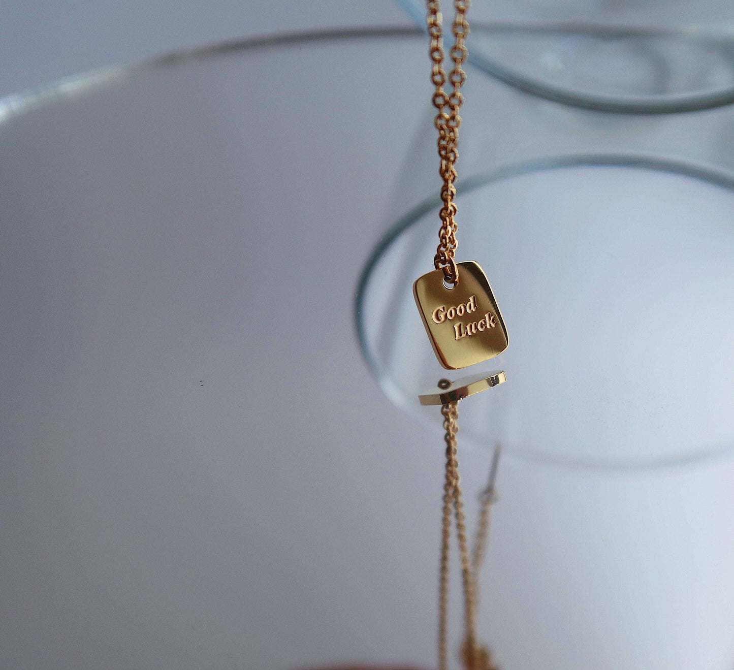 18K Gold Filled Tiny Square Good Luck necklace