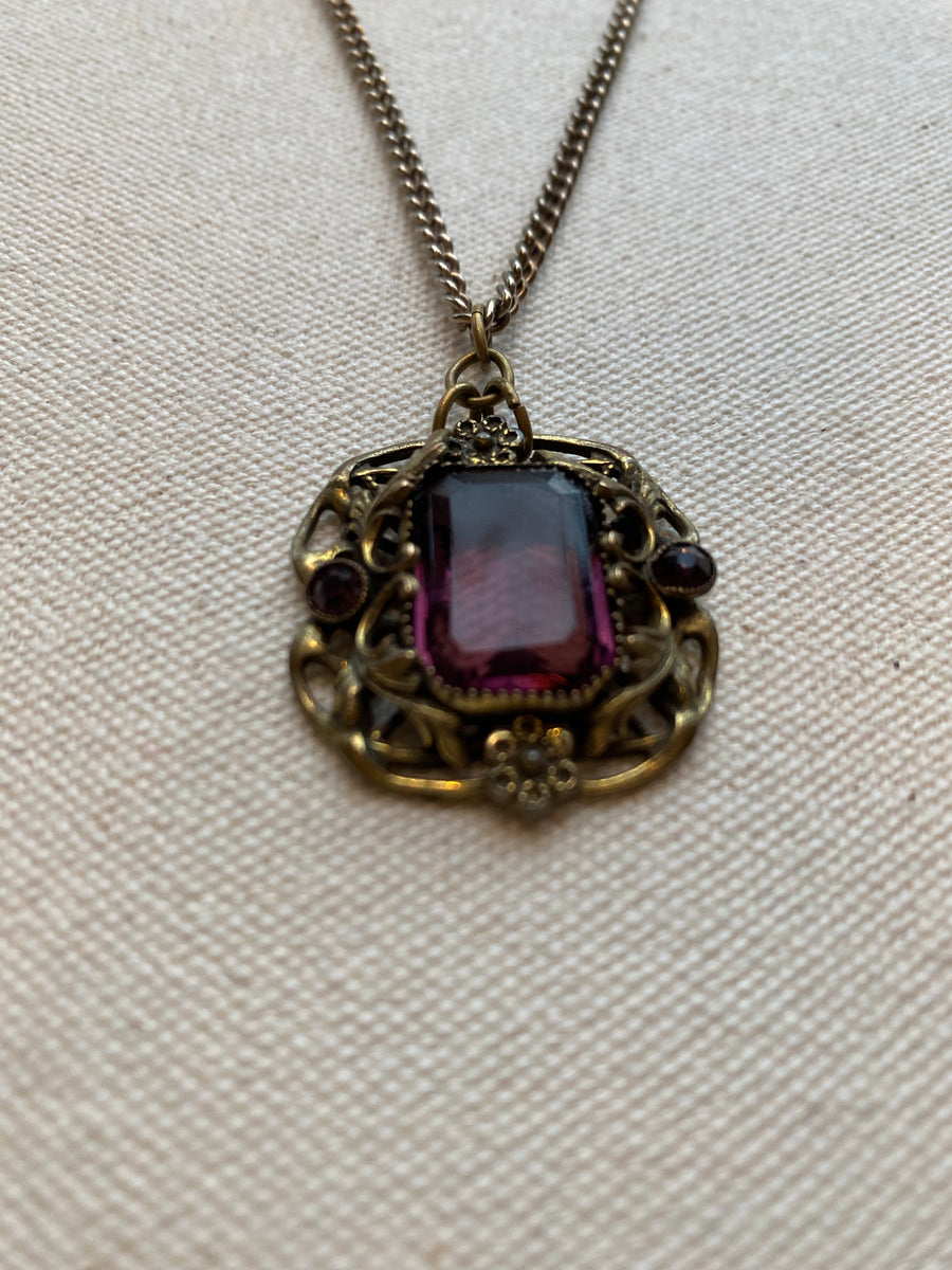 Clear Purple Stone Necklace, 1940's