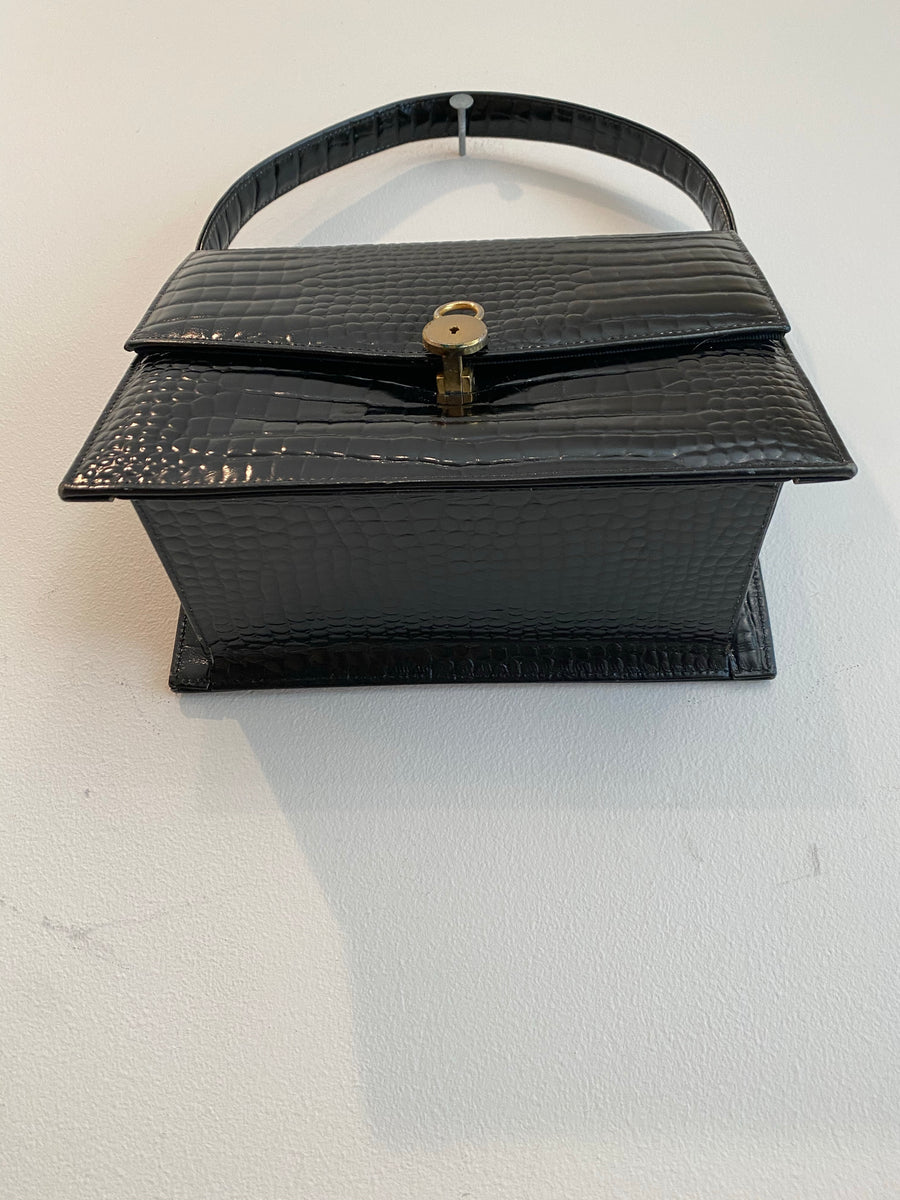 Black Lock and Key Enclosure Handbag