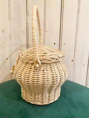 Mini White Picnic Basket Handbag