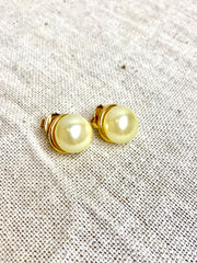 Gold Backed Faux Pearl Earrings, 1980's